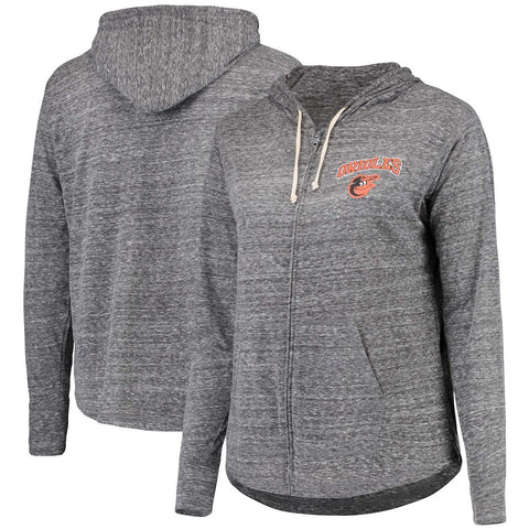 Baltimore Orioles Soft as a Grape Women's Plus Size Infield Fly Full Zip Hoodie - Heathered Black