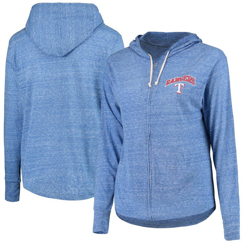 Texas Rangers Soft as a Grape Women's Plus Size Infield Fly Full Zip Hoodie - Heathered Royal