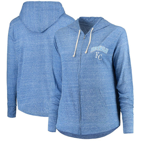 Kansas City Royals Soft as a Grape Women's Plus Size Infield Fly Full Zip Hoodie - Heathered Royal