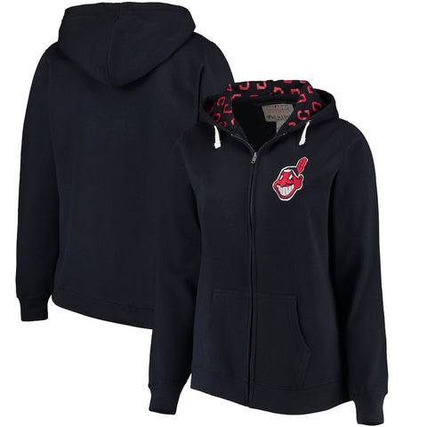 Cleveland Indians Soft as a Grape Women's Plus Size Pennant Race Full-Zip Hoodie - Navy