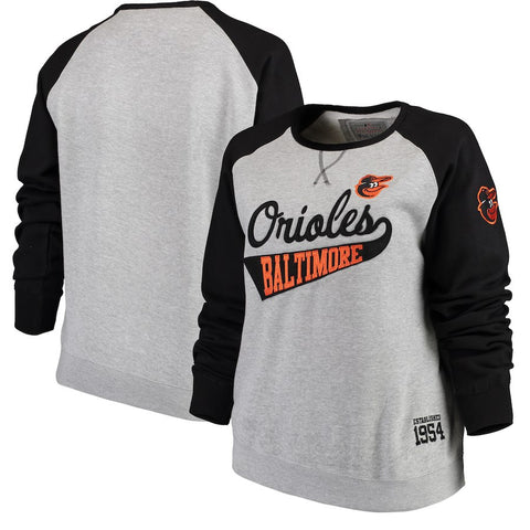 Baltimore Orioles Soft as a Grape Women's Plus Size Payoff Pitch Color Blocked Sweatshirt - Gray/Black