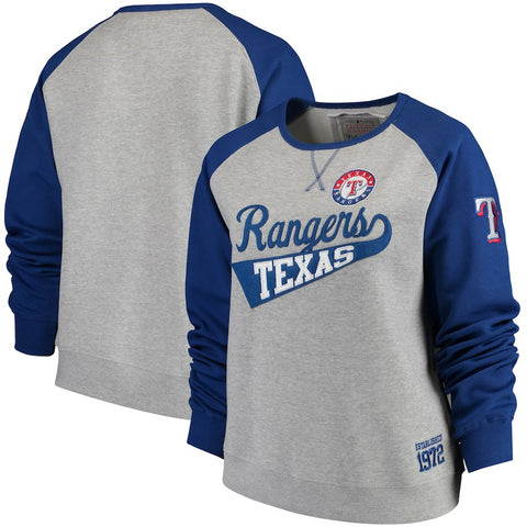 Texas Rangers Soft as a Grape Women's Plus Size Payoff Pitch Color Blocked Sweatshirt - Gray/Royal