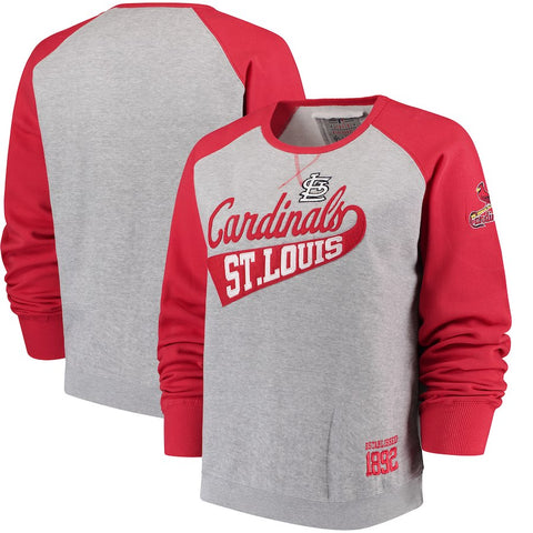 St. Louis Cardinals Soft as a Grape Women's Plus Size Payoff Pitch Color Blocked Sweatshirt - Gray/Red