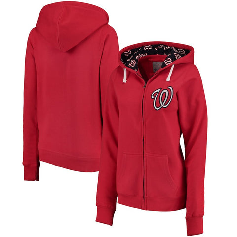 Washington Nationals Soft as a Grape Women's Line Drive Full-Zip Hoodie - Red
