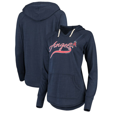 Los Angeles Angels Soft As A Grape Women's Third Strike Tri-Blend V-Neck Pullover Hoodie - Navy