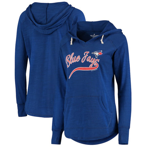 Toronto Blue Jays Soft As A Grape Women's Third Strike Tri-Blend V-Neck Pullover Hoodie - Royal