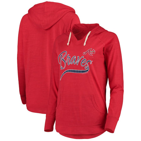 Atlanta Braves Soft As A Grape Women's Third Strike Tri-Blend V-Neck Pullover Hoodie - Red