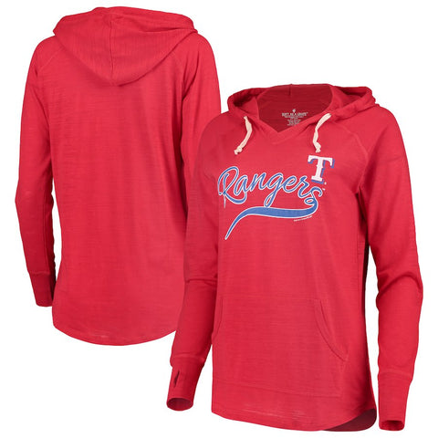 Texas Rangers Soft As A Grape Women's Third Strike Tri-Blend V-Neck Pullover Hoodie - Red