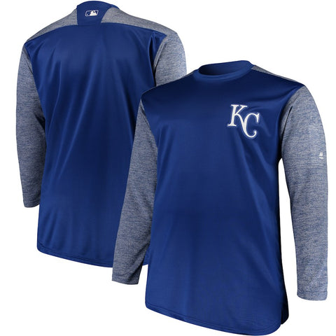 Kansas City Royals Majestic Big & Tall On-Field Tech Fleece Sweatshirt - Royal/Gray