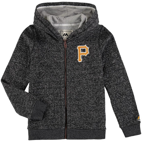 Pittsburgh Pirates Majestic Youth Winning Streak Marled Full-Zip Hoodie - Black