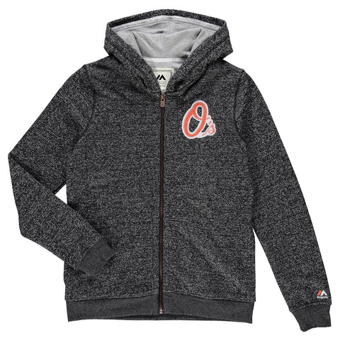 Baltimore Orioles Majestic Youth Winning Streak Marled Full-Zip Hoodie - Black