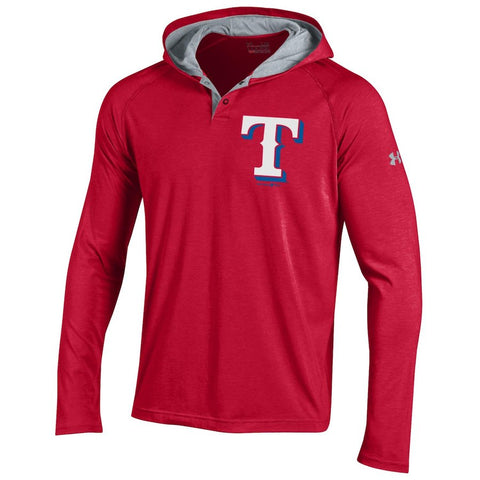 Texas Rangers Under Armour Charged Henley Pullover Hoodie - Red