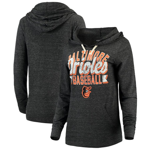 Baltimore Orioles 5th & Ocean by New Era Women's Jersey Tri-Blend Pullover Hoodie - Black