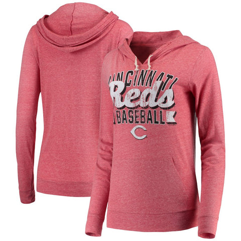 Cincinnati Reds 5th & Ocean by New Era Women's Jersey Tri-Blend Pullover Hoodie - Red
