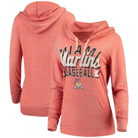 Miami Marlins 5th & Ocean by New Era Women's Jersey Tri-Blend Pullover Hoodie - Orange