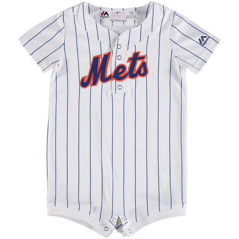 New York Mets Majestic Newborn & Infant Home Cool Base Romper Jersey - White/Royal