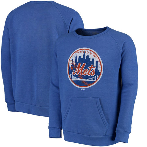 New York Mets Majestic Threads Cooperstown Collection Tri-Blend Pocket Fleece Sweatshirt - Royal