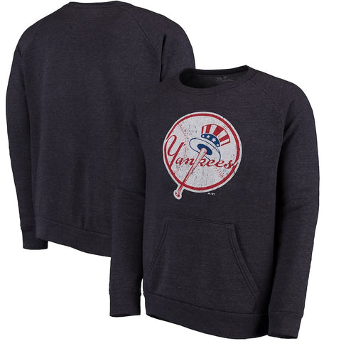 New York Yankees Majestic Threads Cooperstown Collection Tri-Blend Pocket Fleece Sweatshirt - Navy