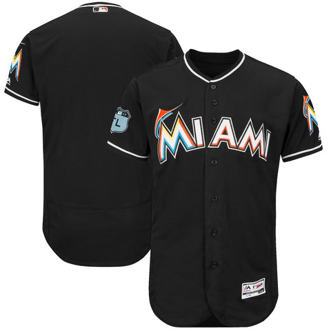 Miami Marlins Majestic 2017 Spring Training Authentic Flex Base Team Jersey - Black