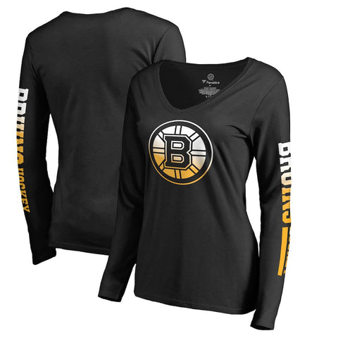 Boston Bruins   Women's Gradient Logo Long Sleeve V-Neck T-Shirt - Black