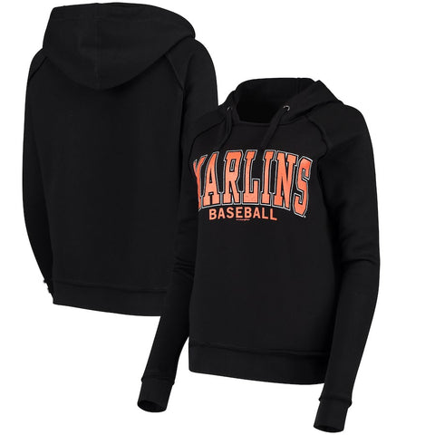 Miami Marlins 5th & Ocean by New Era Women's Defense Raglan Pullover Hoodie - Black