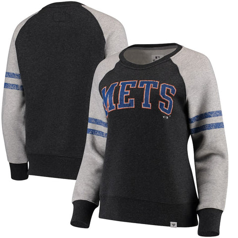 New York Mets   Women's True Classics Pullover Sweatshirt - Heathered Charcoal/Heathered Gray