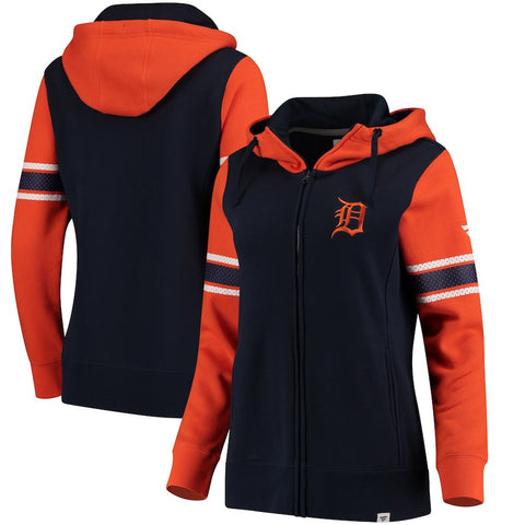 Detroit Tigers   Women's Iconic Full-Zip Hoodie - Navy/Orange
