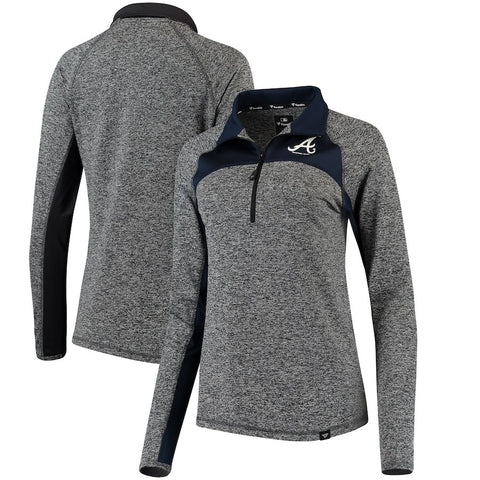 Atlanta Braves   Women's Static Quarter-Zip Pullover Jacket - Heathered Gray/Navy