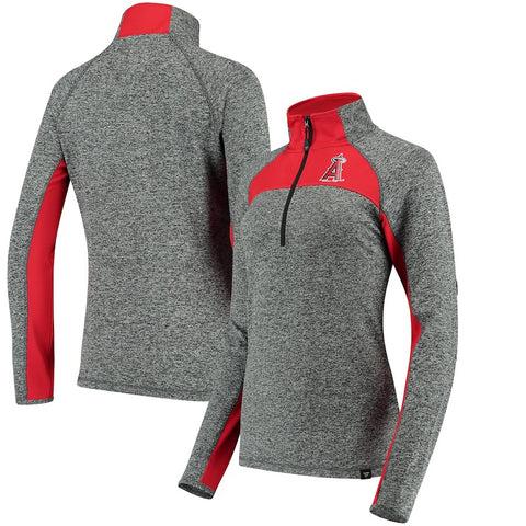 Los Angeles Angels   Women's Static Quarter-Zip Pullover Jacket - Heathered Gray/Red