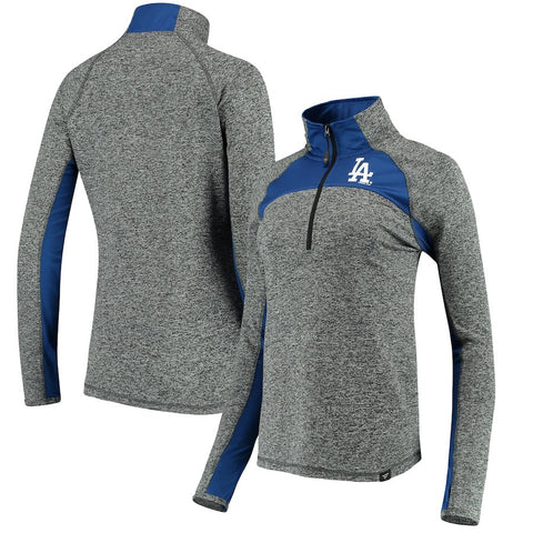 Los Angeles Dodgers   Women's Static Quarter-Zip Pullover Jacket - Heathered Gray/Royal