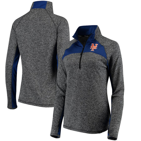 New York Mets   Women's Static Quarter-Zip Pullover Jacket - Heathered Gray/Royal