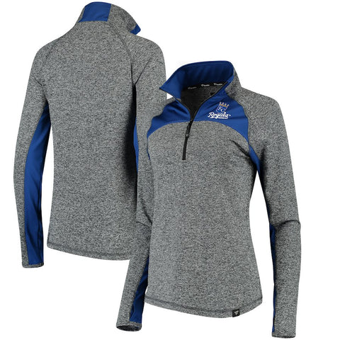 Kansas City Royals   Women's Static Quarter-Zip Pullover Jacket - Heathered Gray/Royal