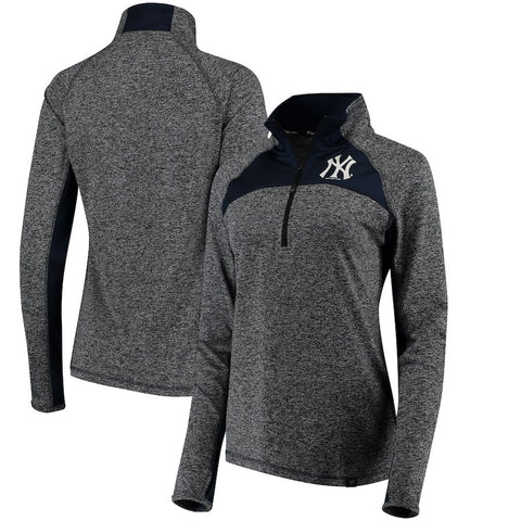 New York Yankees   Women's Static Quarter-Zip Pullover Jacket - Heathered Gray/Navy