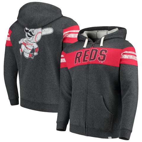 Cincinnati Reds   True Classics Full-Zip Hoodie - Heathered Charcoal