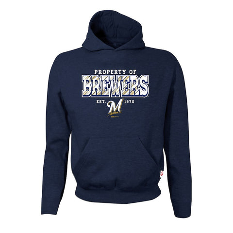 Milwaukee Brewers Stitches Youth Property Of Team Hoodie - Navy