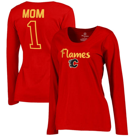 Calgary Flames   Women's Plus Sizes Number 1 Mom Long Sleeve T-Shirt - Red