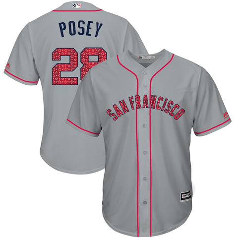 Buster Posey San Francisco Giants Majestic 2017 Stars & Stripes Cool Base Player Jersey - Gray