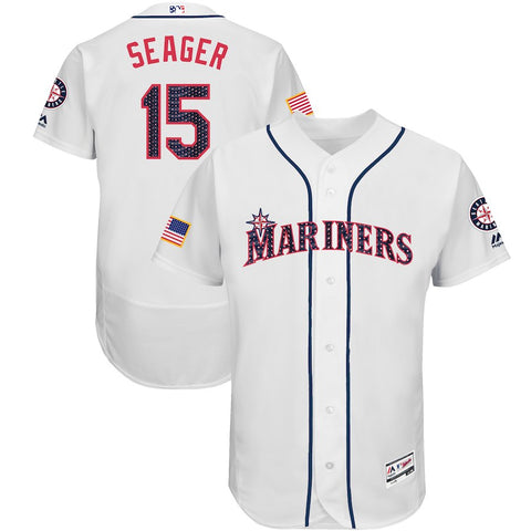 Kyle Seager Seattle Mariners Majestic 2017 Stars & Stripes Authentic Collection Flex Base Player Jersey - White