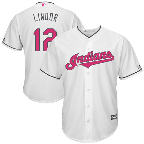 Francisco Lindor Cleveland Indians Majestic Mother's Day Cool Base Replica Jersey - White