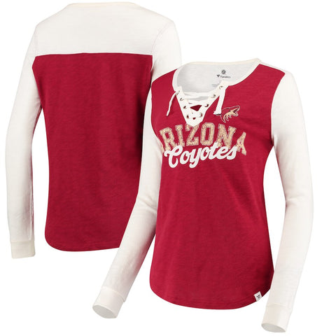 Arizona Coyotes   Women's True Classics Lace-Up Long Sleeve T-Shirt - Garnet/White