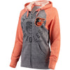 Baltimore Orioles 5th & Ocean by New Era Women's Tri-Blend Raglan Fleece Full-Zip Hoodie - Heathered Gray/Orange