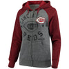 Cincinnati Reds 5th & Ocean by New Era Women's Tri-Blend Raglan Fleece Full-Zip Hoodie - Heathered Gray/Red