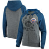 New York Mets 5th & Ocean by New Era Women's Tri-Blend Raglan Fleece Full-Zip Hoodie - Heathered Gray/Royal