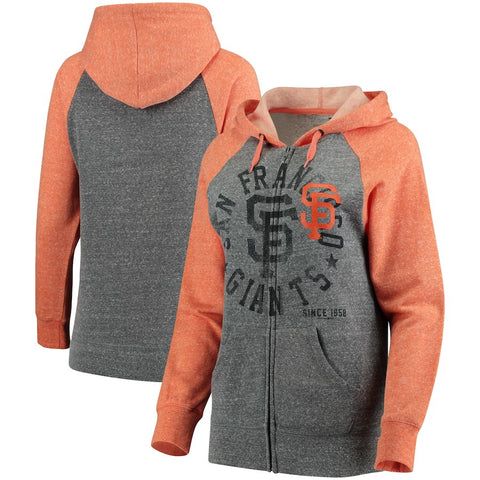 San Francisco Giants 5th & Ocean by New Era Women's Tri-Blend Raglan Fleece Full-Zip Hoodie - Heathered Gray/Orange
