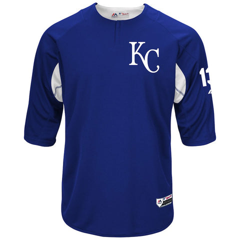 Salvador Perez Kansas City Royals Majestic Authentic Collection On-Field 3/4-Sleeve Player Batting Practice Jersey - Royal/White