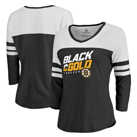 Boston Bruins   Women's Hometown Collection Black & Gold Three-Quarter Sleeve T-Shirt - Black