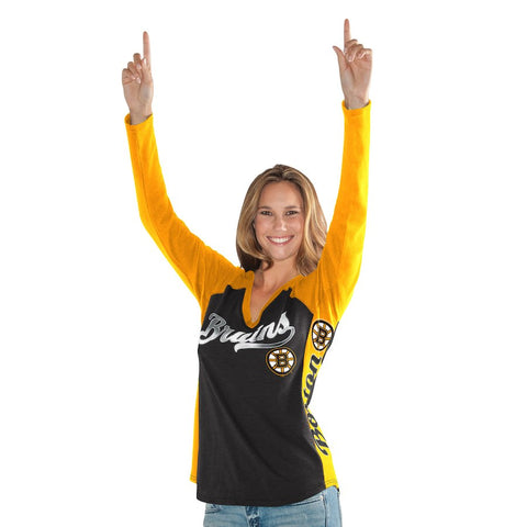 Boston Bruins Hands High Women's Stadium Long Sleeve T-Shirt - Black/Gold