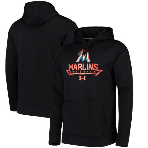 Miami Marlins Under Armour Performance Fleece Pullover Hoodie - Black