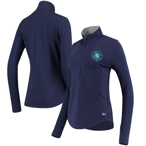 Seattle Mariners Under Armour Women's Charged Cotton Half-Zip Pullover Jacket - Navy