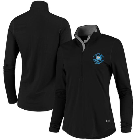 Miami Marlins Under Armour Women's Charged Cotton Half-Zip Pullover Jacket - Black